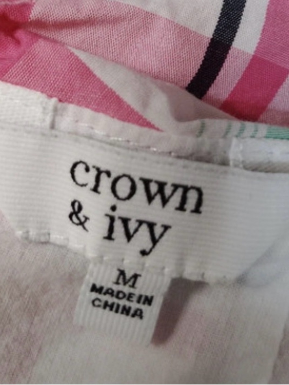 crown & ivy Pink and Green Plaid Ruffle-Shoulder Button-Front Top - Picture 5 of 6